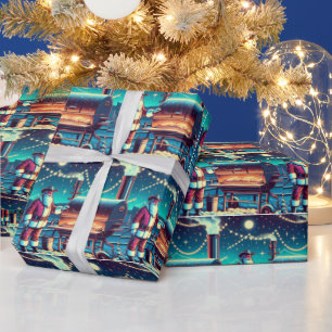 Santa Cooking On The BBQ Pit Christmas Wrapping Paper