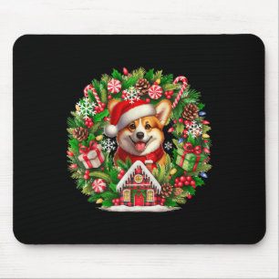 Santa Corgi Christmas Floral Circle Matching Owner Mouse Pad