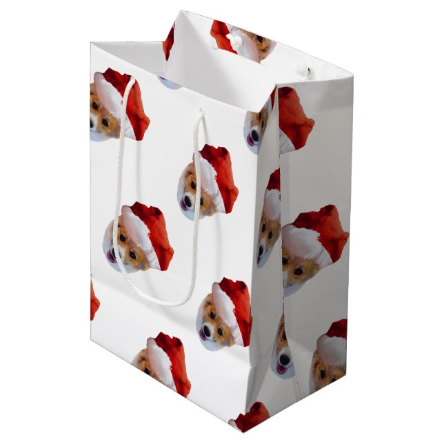 Santa Corgi Christmas Medium Gift Bag (Front Angled)