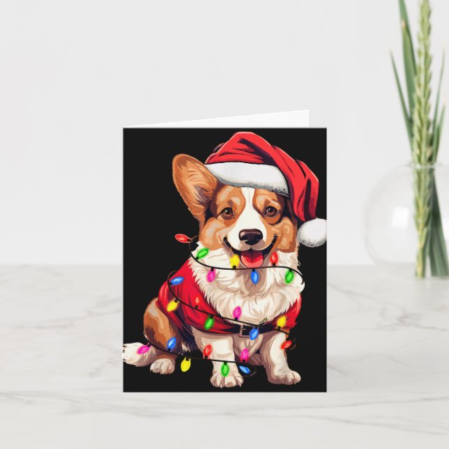 Santa Corgi Dog Christmas Lights Xmas Pajama Dog L Card (Front)
