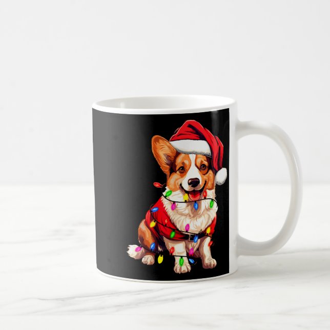 Santa Corgi Dog Christmas Lights Xmas Pajama Dog L Coffee Mug (Right)