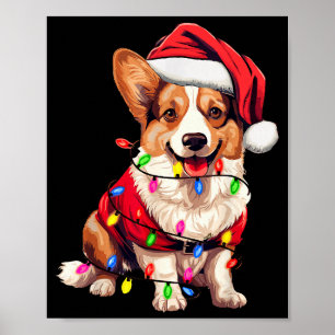 Santa Corgi Dog Christmas Lights Xmas Pajama Dog L Poster