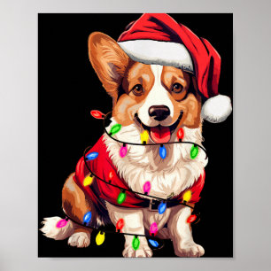 Santa Corgi Dog Christmas Lights Xmas Pajama Dog L Poster