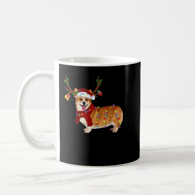 Santa Corgi reindeer Light Christmas Coffee Mug (Left)