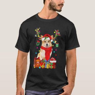 Santa Corgi Reindeer Light Christmas Dog T-Shirt