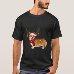 Santa Corgi Reindeer Light Christmas T-Shirt