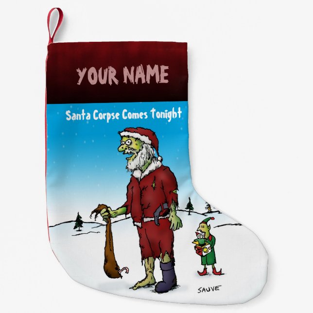 Santa Corpse Funny Personalised Zombie Cartoon Small Christmas Stocking (Front)