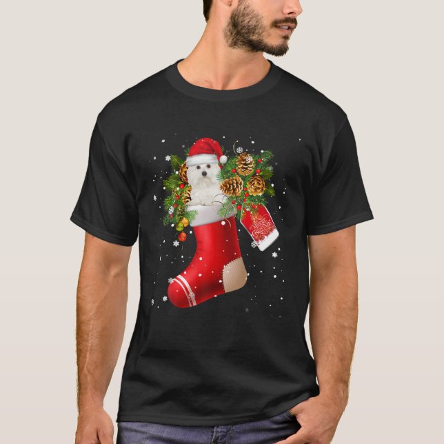 Santa Coton De Tulear In Christmas Sock Pajama T-Shirt (Front)