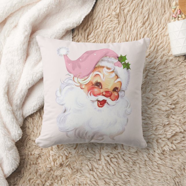 Santa Cottage Chic Pink Christmas Cushion (Blanket)