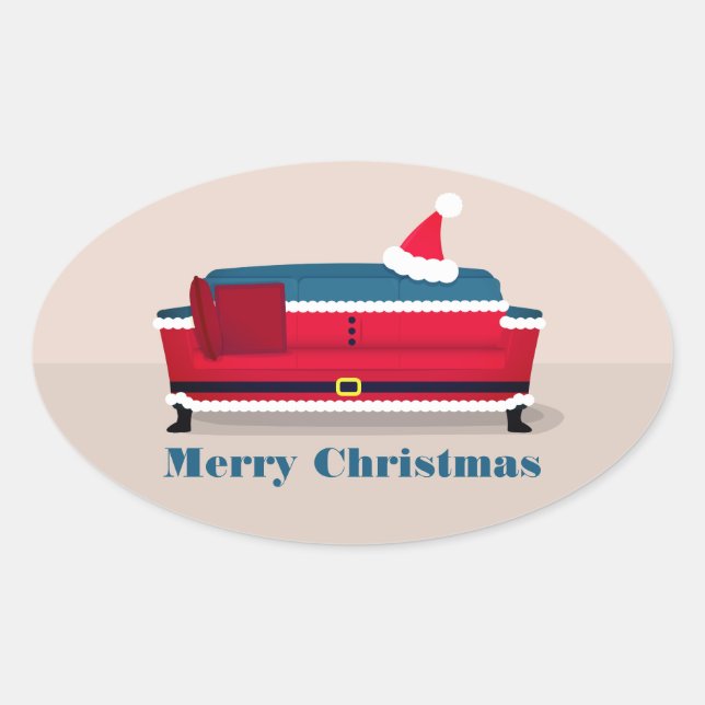 Santa Couch Christmas Holiday Oval Sticker (Front)