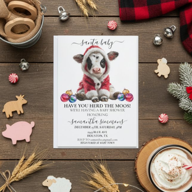 Santa Cow Calf Christmas Holiday Baby Shower  Invitation (Creator Uploaded)