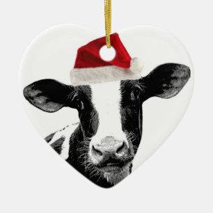 Santa Cow - Dairy Cow wearing Santa Hat Ceramic Tree Decoration
