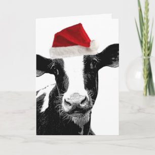 Santa Cow - Dairy Cow wearing Santa Hat Holiday Card