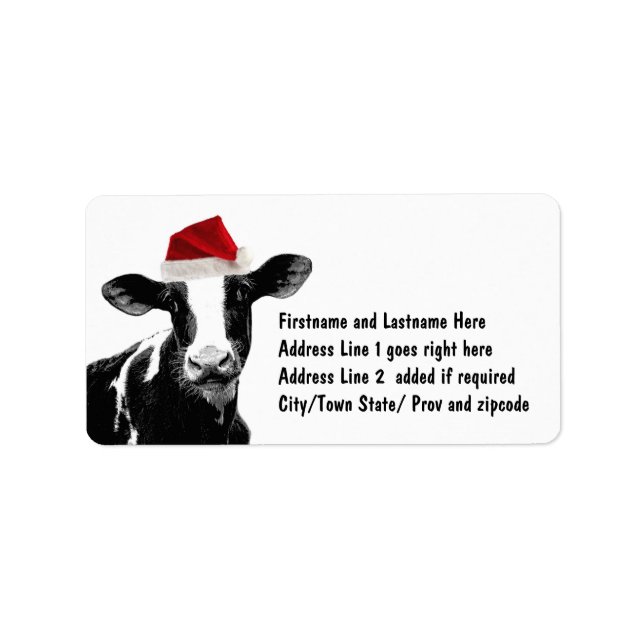Santa Cow - Dairy Cow wearing Santa Hat Label (Front)
