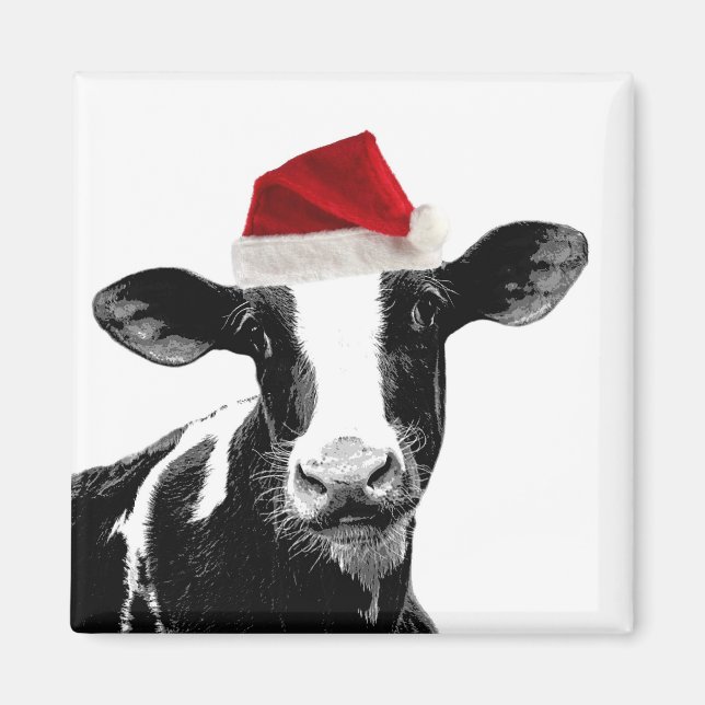 Santa Cow - Dairy Cow wearing Santa Hat Magnet (Front)