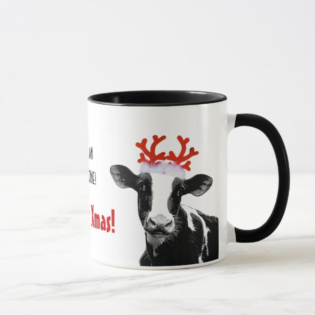 Santa Cow - Dairy Cow wearing Santa Hat Mug (Right)