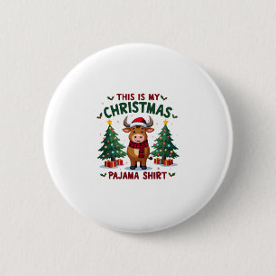 Santa Cow Xmas Tree Lights This Is My Christmas Pa 6 Cm Round Badge
