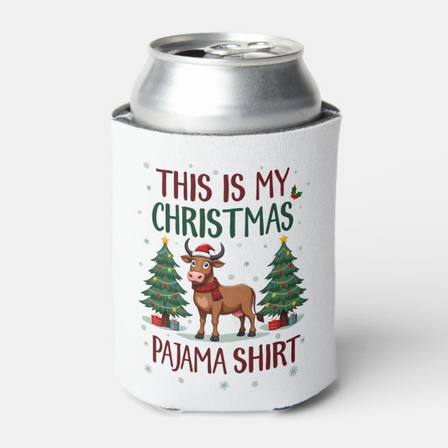 Santa Cow Xmas Tree Lights This Is My Christmas Pa Can Cooler (Can Front)