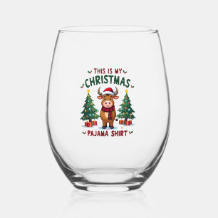 Santa Cow Xmas Tree Lights This Is My Christmas Pa Stemless Wine Glass