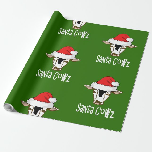 Santa Cowz Funny Farm Cow With Santa Hat Christmas Wrapping Paper (Unrolled)