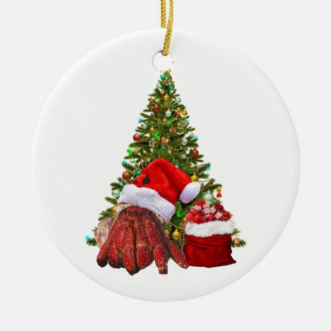 Santa Crab Funny Christmas Hermit Crab Lover Ceramic Ornament (Front)