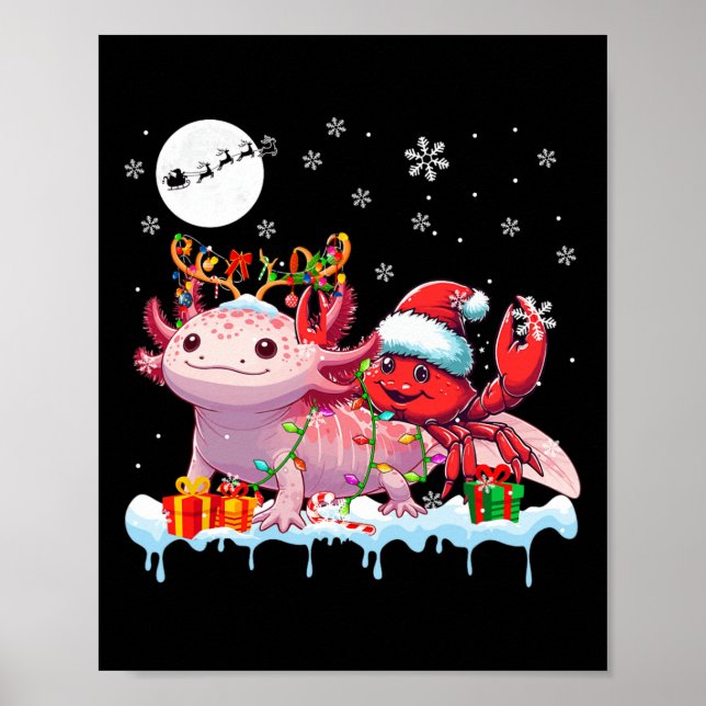 Santa Crab Riding Axolotl Reindeer Christmas Sea A Poster (Front)