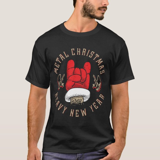 Santa Crafting Metal Sign: Festive New Year Design T-Shirt (Front)