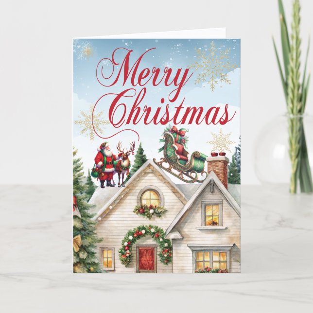 Santa Crashed The Sleigh Home Insurance  Holiday Card (Front)