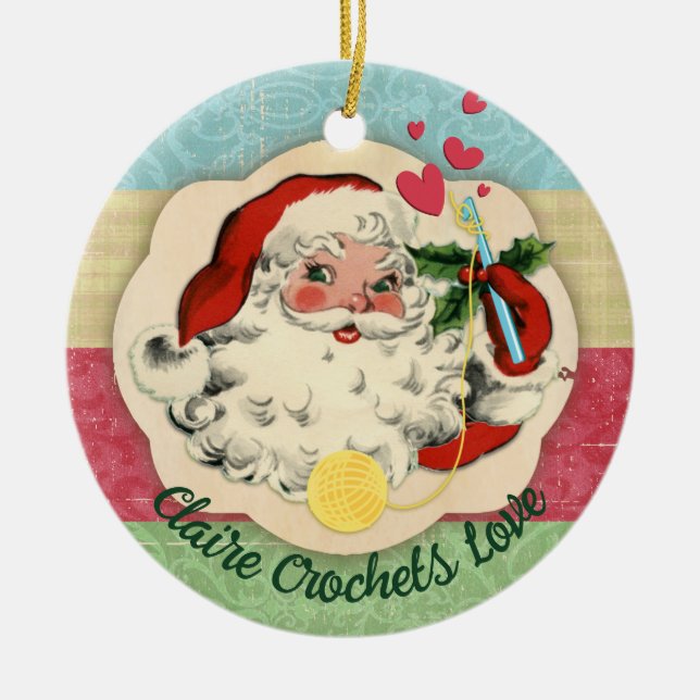 Santa crochet hook love personalised Christmas Ceramic Ornament (Front)