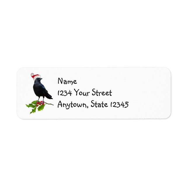 Santa Crow with Holly Return Address Labels (Front)