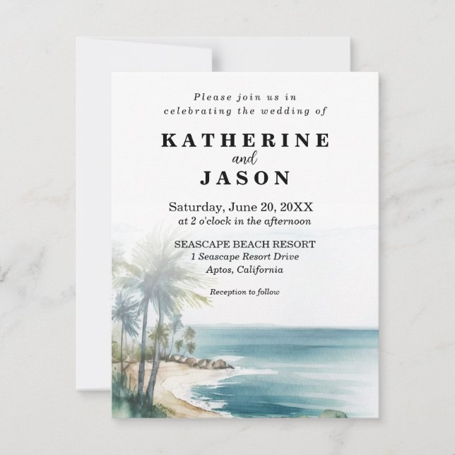 Santa Cruz Aptos Beach Watercolor Wedding Invitation (Front)