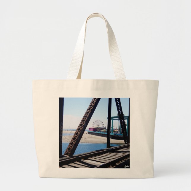 Santa Cruz Beach/Boardwalk Ferris Wheel Large Tote Bag (Front)