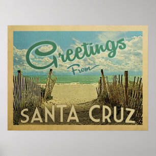 Santa Cruz Beach Vintage Travel Poster