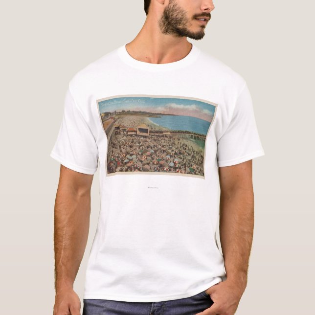 Santa Cruz, CA - Beach Scene Full of People T-Shirt (Front)