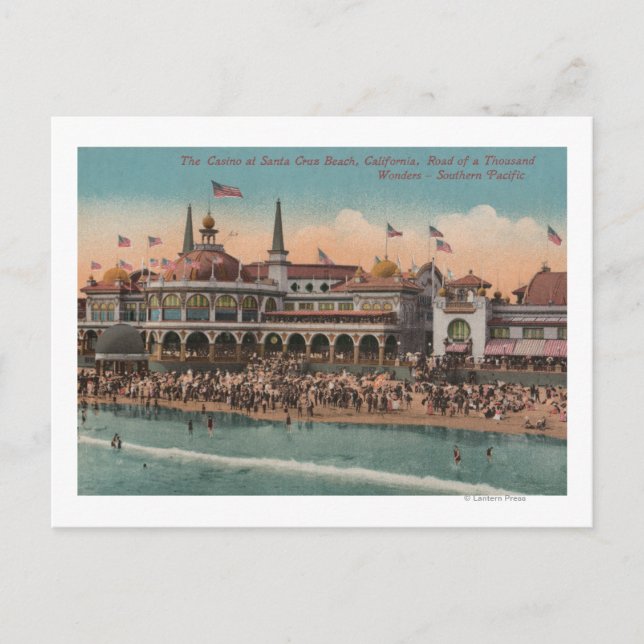 Santa Cruz, CA - Casino and Santa Cruz Beach Postcard (Front)