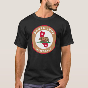 Santa Cruz California Ca Flag And Bear Badge Souve T-Shirt