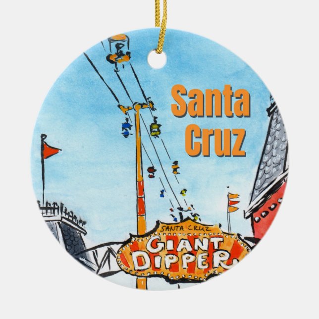 Santa Cruz California – Coastal Beach Art  Ceramic Ornament (Front)