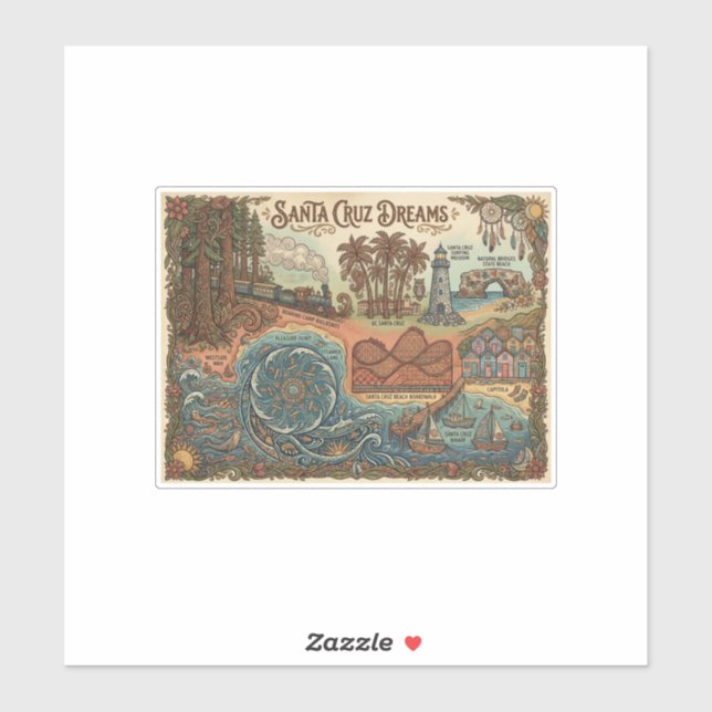 Santa Cruz California Dreams Map – Vibrant Coast (Sheet)