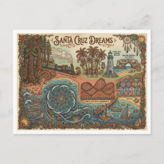 Santa Cruz California Dreams Map – Vibrant Coast Holiday Postcard