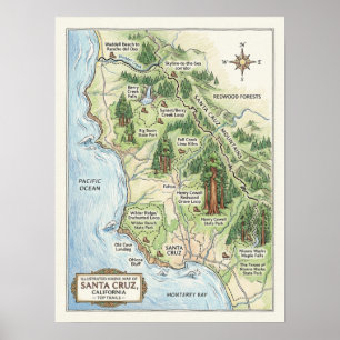 Santa Cruz California Hiking Map Big Basin Poster
