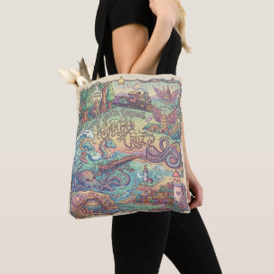 Santa Cruz California Illustrated Dreamscape Map Tote Bag
