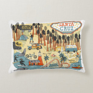 Santa Cruz California Illustrated Map Decorative Cushion