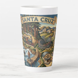 Santa Cruz California Illustrated Map UCSC Wharf Latte Mug