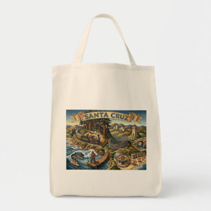 Santa Cruz California Illustrated Map UCSC Wharf Tote Bag