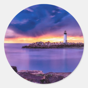 Santa Cruz, California Lighthouse, Classic Round Sticker