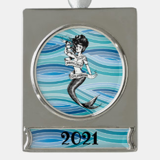 Santa Cruz California Mermaid 2021 Silver Plated Banner Ornament