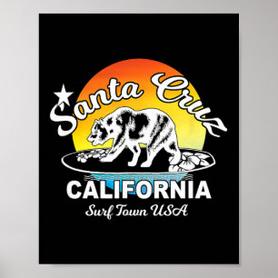 Santa Cruz California Surfing Bear Souvenir Poster