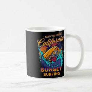 Santa Cruz California Surfing Skeleton Sunset Surf Coffee Mug