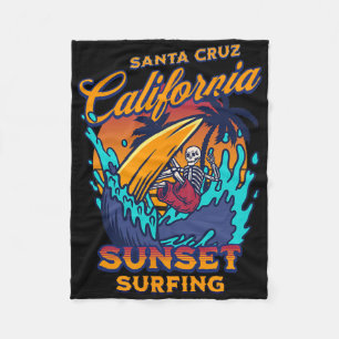 Santa Cruz California Surfing Skeleton Sunset Surf Fleece Blanket
