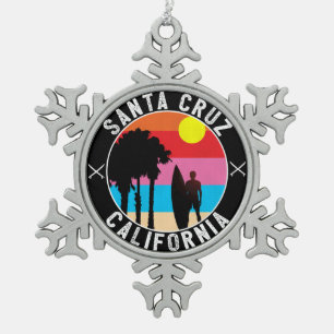 Santa Cruz California Surfing Surf Snowflake Pewter Christmas Ornament
